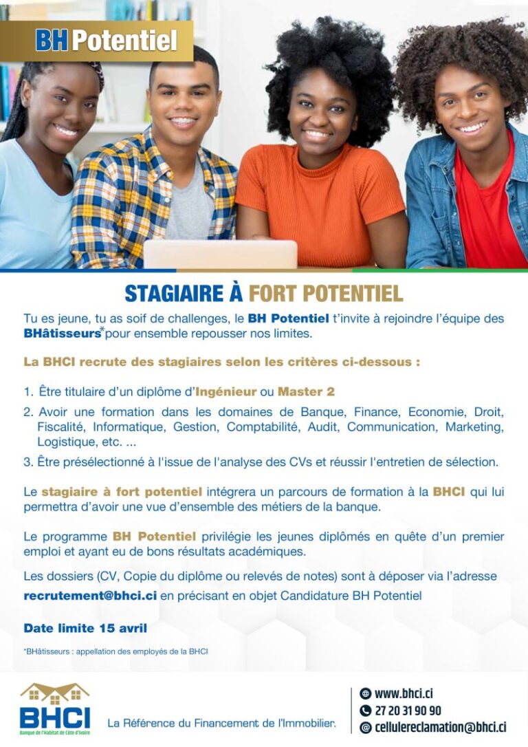 La Banque BHCI Recrute Des Stagiaires | Novembre 2024 | Projobivoire